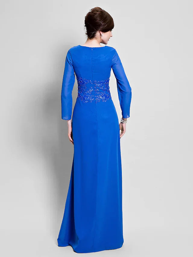 Wholesale Mother of the Bride Dress Vintage Inspired Cowl Neck Floor Length Chiffon Long Sleeve with Appliques